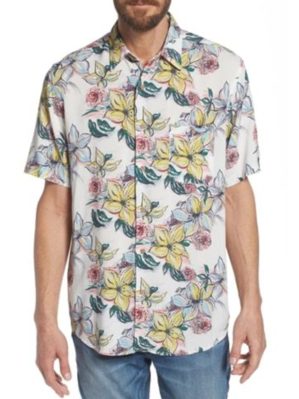 Faherty Short-Sleeves Breeze Shirt in the Molokai Scenic Tropical Print XXL